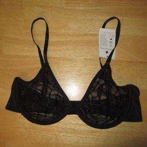 Donna L'Oren 34B Black Underwire Plunge Bra NWT
